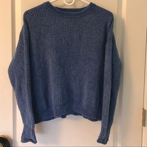 blue women’s chenille knit sweater